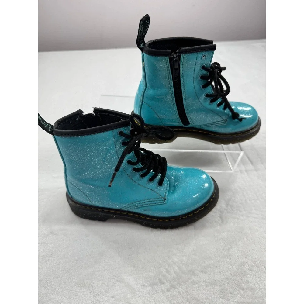 Dr. Martens 1460 Ankle Boots Kids 13 Turquoise Glitter Lace Up Side Zipper Retro